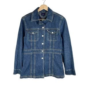90s Vintage Tommy Jeans Denim Jacket Womens M Classic Blue Snap Front